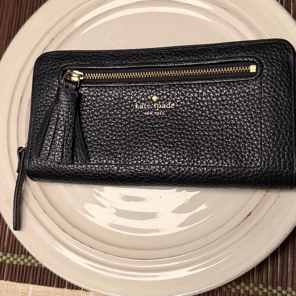 Kate Spade Black Textured Wallet with Gold Accents - Picture 2 of 7
